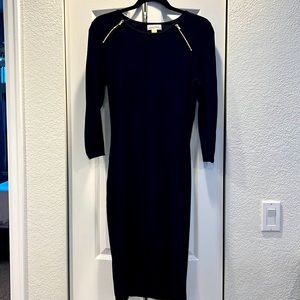 Calvin Klein black midi dress with gold zipper detail